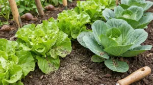 Orto con lattuga e cavoli cosparsi di pepe nero su terreno per allontanare lumache e insetti